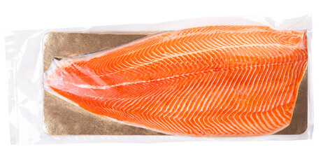 Vacuum packed salmon half fillet isolated
