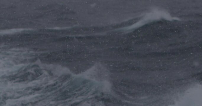 Slow motion imagery of crossing the Drake Passage to Antarctica in a storm. A dramatic scene with heavy wind and big waves. Shot in 4k with RED Epic Dragon.