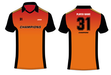 Sports Cricket t-shirt jersey design template, mock up uniform kit with front and back view
