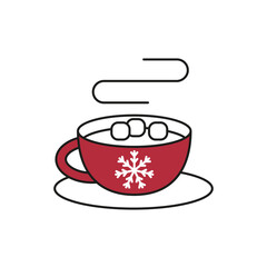 Christmas winter drink mug with marshmallow on white background.