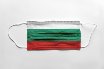 Face mask with Bulgaria flag printed, on white background, isolated