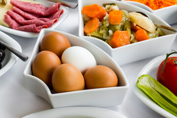 Traditional Turkish Spread Breakfast with fresh fruits and vegetables,boiled eggs
