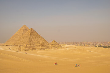 Fototapeta na wymiar Panoramic view from Giza Desert, Architecture and historical place from Egypt, El Cairo 2018