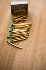 Obraz premium Box of matches on wooden background close up
