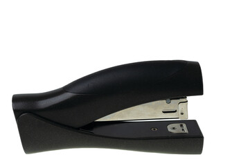 Close up view black stapler isolated on white background. Stationery concept. 