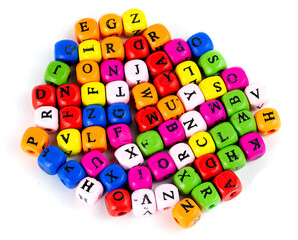 Colored cubes with black letters