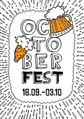 Hand-drawn Oktoberfest poster. Mug of beer.