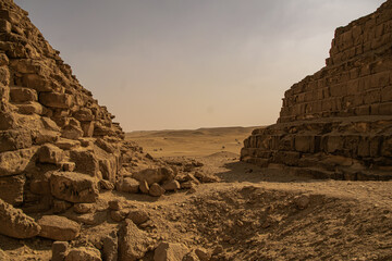 Panoramic view from Giza Desert, Architecture and historical place from Egypt, El Cairo 2018