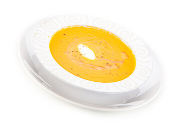 Vegetable cream soup on white background
