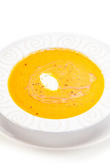 Vegetable cream soup on white background
