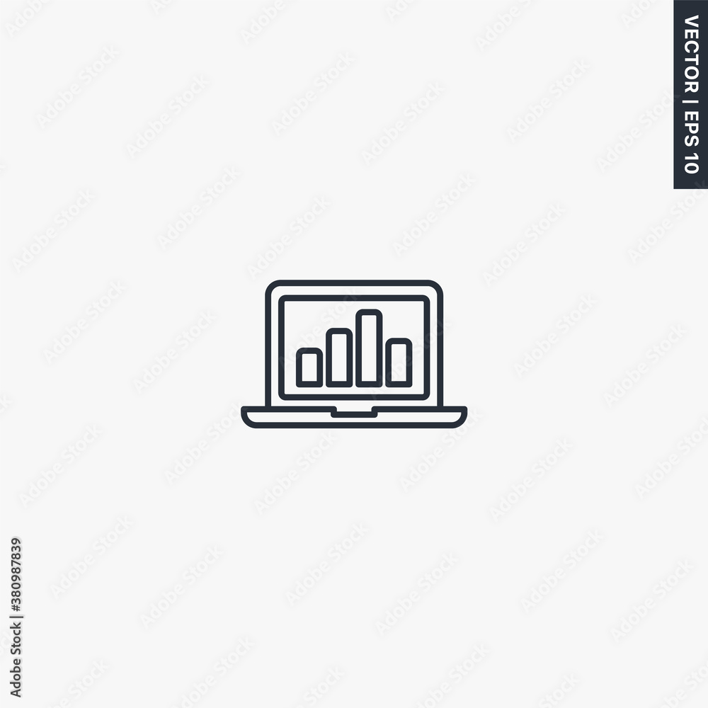 Poster laptop graph, linear style sign for mobile concept and web design