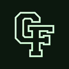 Initial letter GF logo template with bold line art illustration in flat design monogram symbol