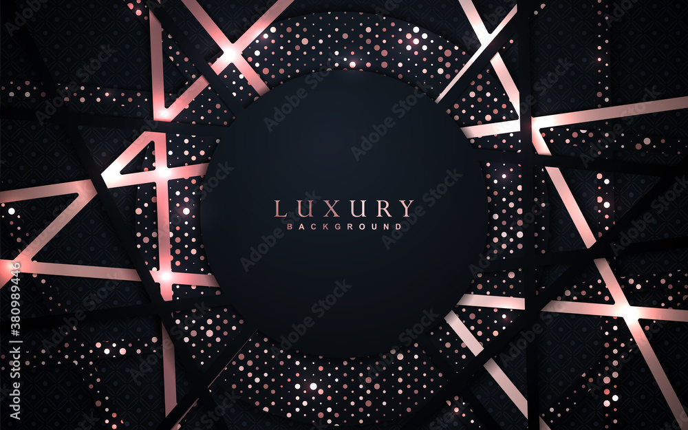 Poster luxury background with abstract paper shape. blue navy color overlap texture golden light element gl