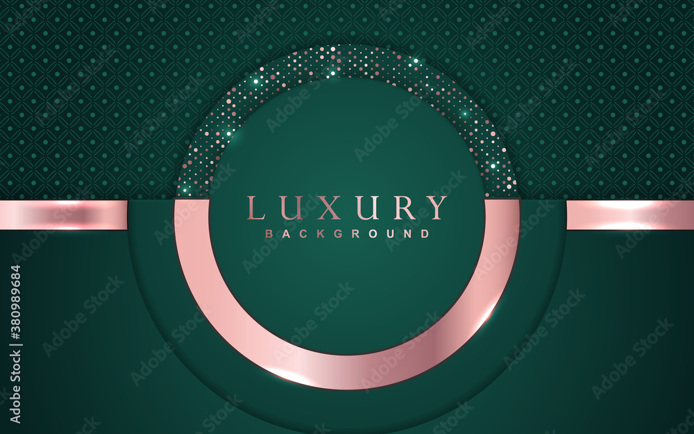 Poster luxury background with abstract paper shape. green color overlap texture golden light element glitte