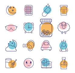 insomnia line style set icons vector design