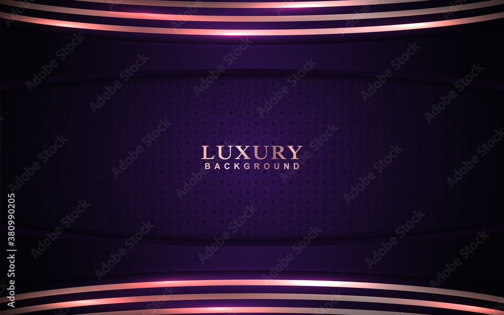 Poster luxury background with abstract paper shape. purple color overlap texture golden light element glitt