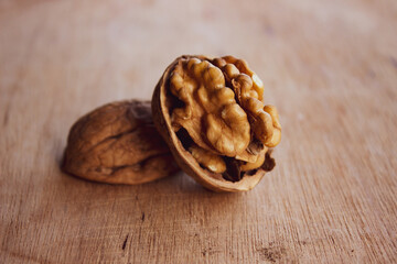 Half Cracked Walnut on the wooden table