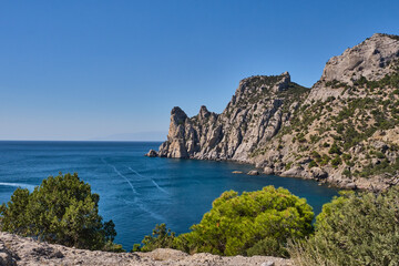 Crimean peninsula. Views of the Blue Bay. National botanical reserve New World