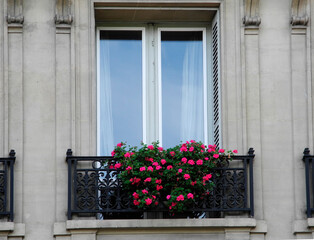 Paris single window with flowers, Spring