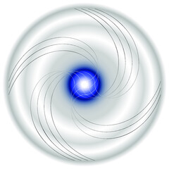 Dynamic volumetric shadow halo around the blue sphere. Vector graphics.