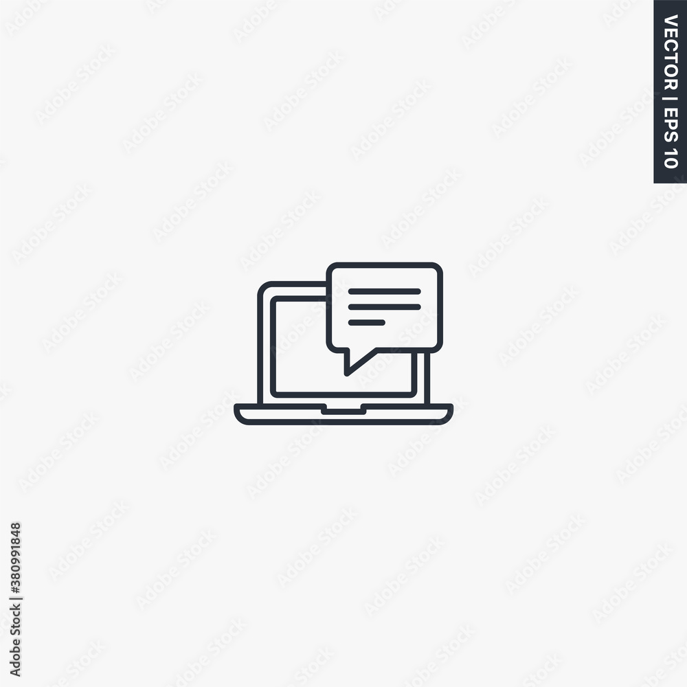 Poster laptop notification, linear style sign for mobile concept and web design