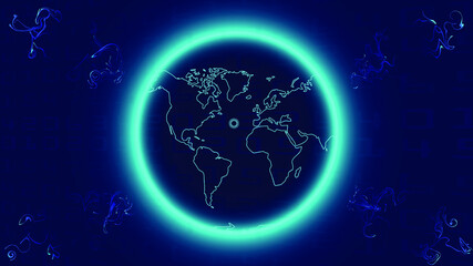 Digital global communication network technology background with digital code stream. Vector graphics.
