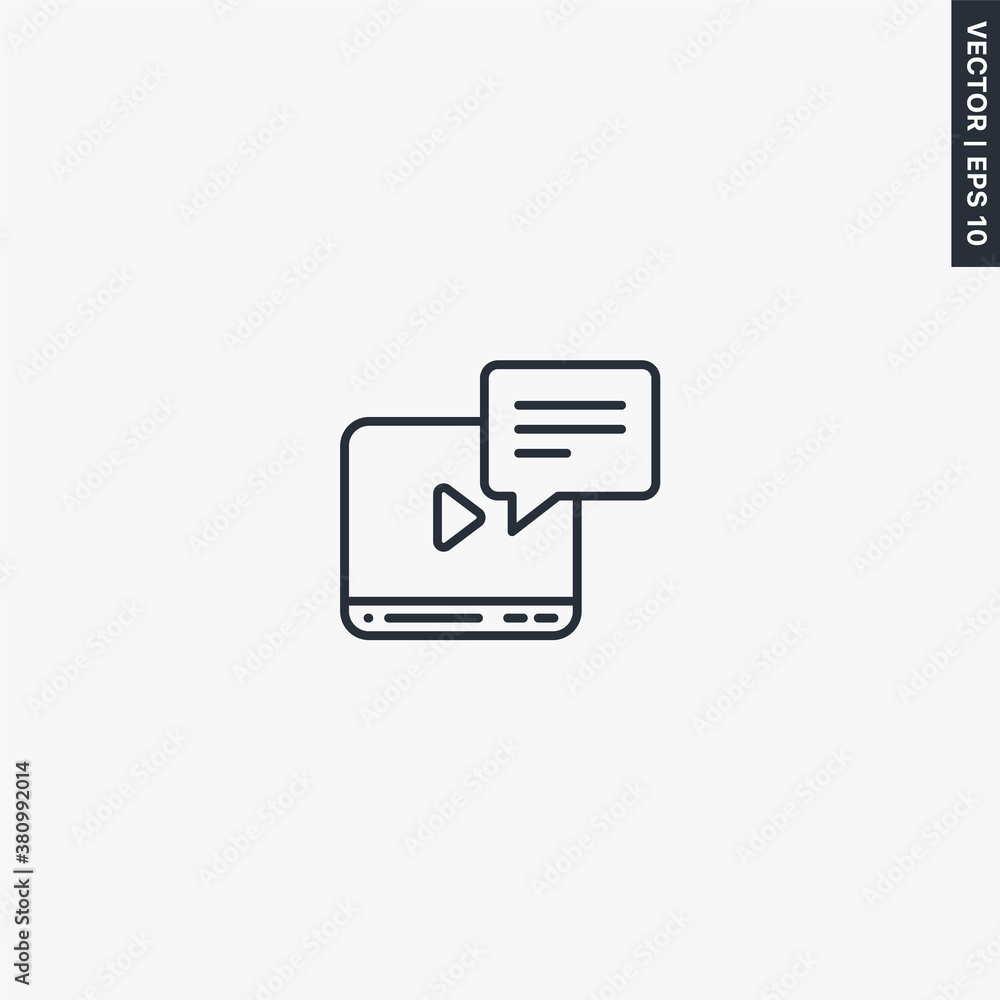 Poster video notification, linear style sign for mobile concept and web design