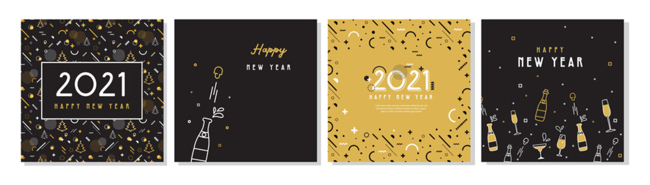 Happy New Year- 2021 . Collection of greeting background designs, New Year, social media promotional content. Vector illustration