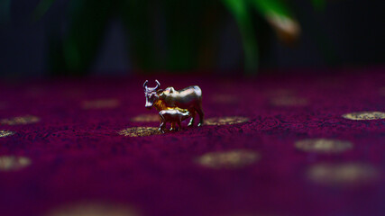 mother cow and calf miniature copper figurine