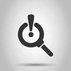 Risk analysis icon in flat style. Exclamation magnifier vector illustration on white isolated background. Attention business concept.