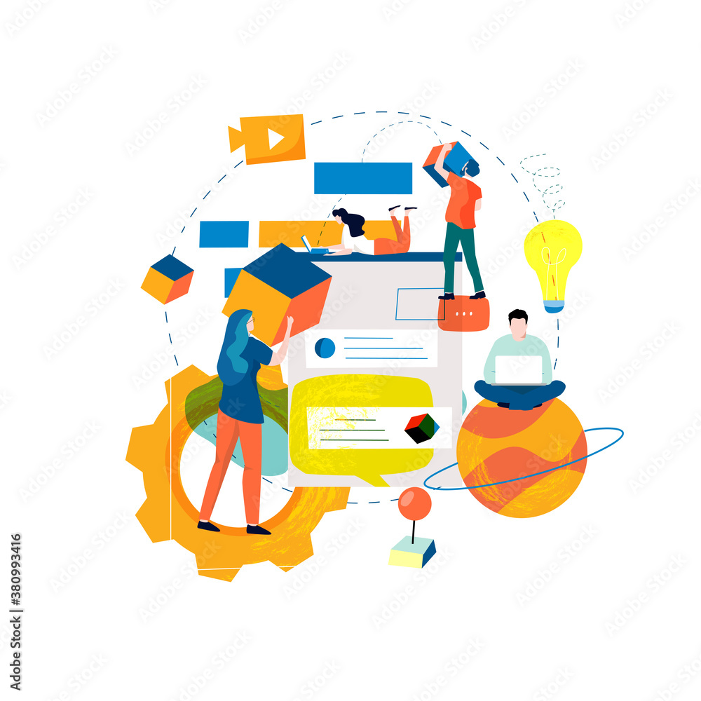 Poster digital content management, creating engaging online content, online news flat vector illustration d