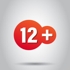 Twelve plus icon in flat style. 12+ vector illustration on white isolated background. Censored business concept.