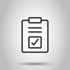 Document checkbox icon in flat style. Test vector illustration on white isolated background. Contract business concept.