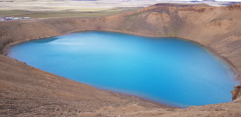 Volcano crater Viti with turquoise lake inside, Krafla volcanic area, Iceland. Natural travel Icelandic background. © Fizzl