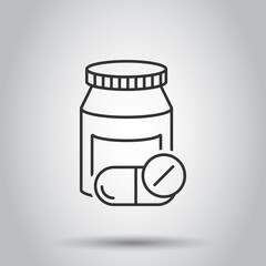 Pill bottle icon in flat style. Drugs vector illustration on white isolated background. Pharmacy business concept.