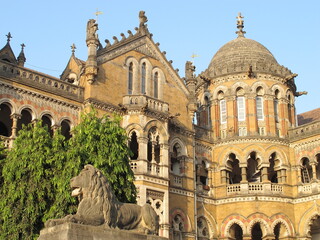 Fototapeta na wymiar Chhatrapati Shivaji Terminus (CST) train station in Mumbai, India with beatiful architecture