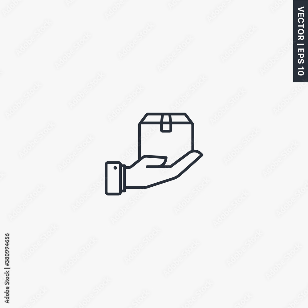 Poster packed box delivering, linear style sign for mobile concept and web design