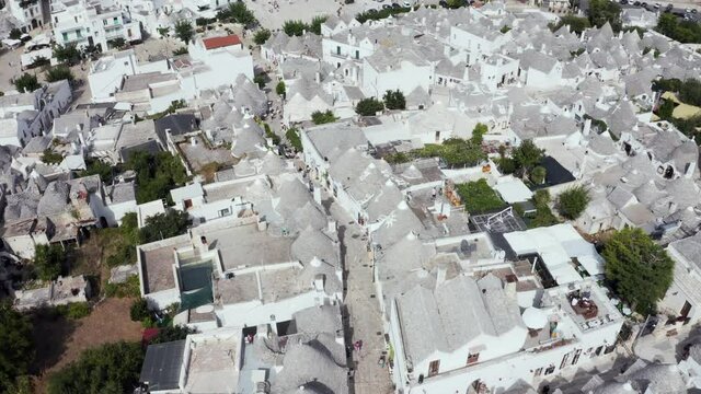 Beautiful aerial view of the traditional trulli houses in Arbelobello, province Bari, region Puglia, Italy