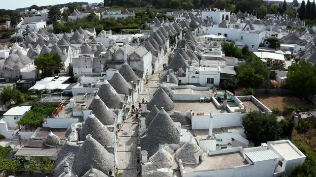 Beautiful aerial view of the traditional trulli houses in Arbelobello, province Bari, region Puglia, Italy