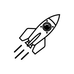 Space rocket launch and flies. Rocketship retro vintage vector illustration
