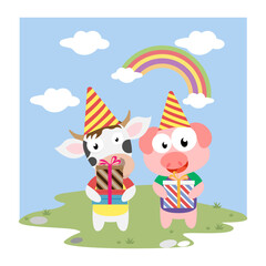 Obraz na płótnie Canvas cute animal birthday illustration design