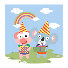 cute animal birthday illustration design