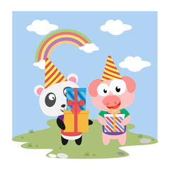 cute animal birthday illustration design