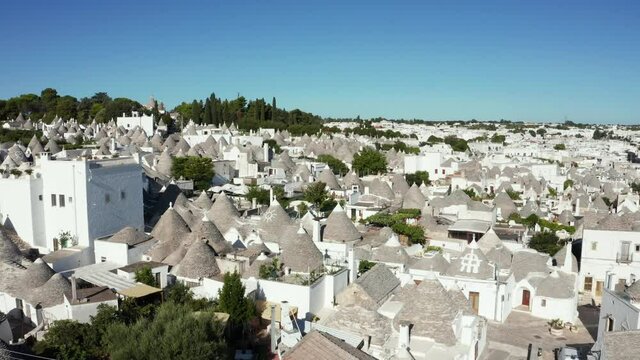 Beautiful aerial view of the traditional trulli houses in Arbelobello, province Bari, region Puglia, Italy