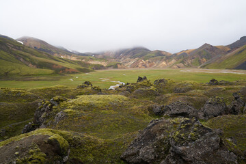 Beautiful Landmanalaugar gravel dust road way on highland of Iceland, Europe.