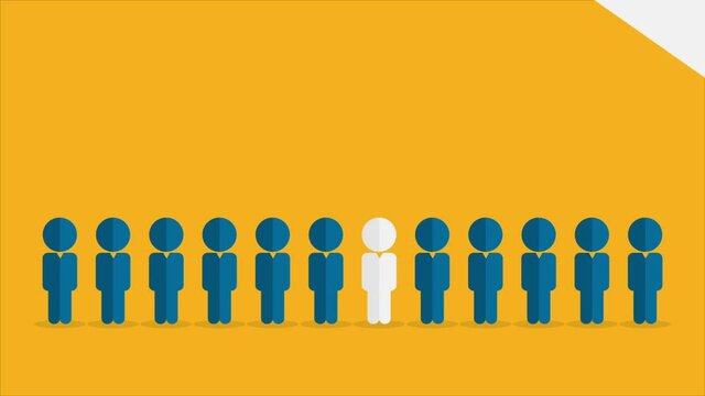 Human resources concept. Hand picking up a candidate, animation.