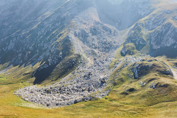 stone scree - the consequences of a landslide in the mountains