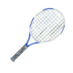 Watercolor tennis racket illustration. Perfect design element for print clothes, greeting card and logo, banner.