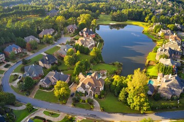 Beautiful aerial view of a sub division with golf course and a beautiful lake  in suburbs of...