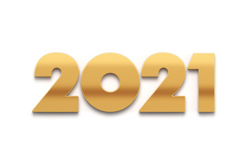 New Year. Gold inscription 2021 isolated on white background. Illustration for advertising. 3D rendering.